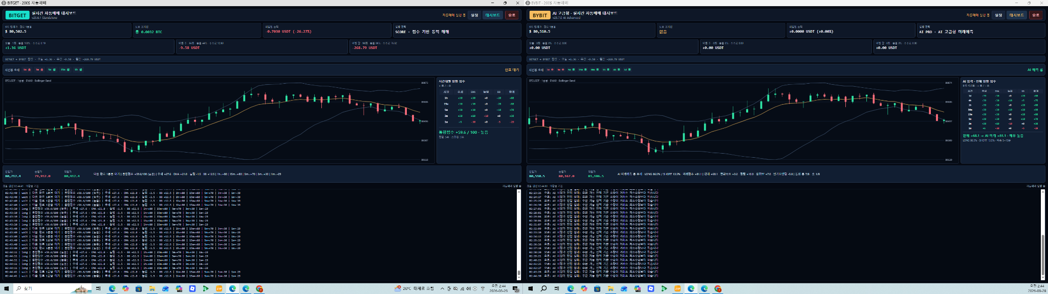 Bitget TURBO와 Bybit AI PRO 실제 프로그램 화면